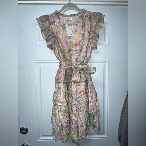 Fate eyelet floral ruffle dress with tie detail size large